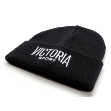 Victoria&apos;s Secret Beanie Knit Hat Black White Logo New  eb-54874357